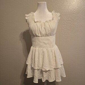White Flowy Lace Trim Mini Dress